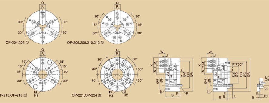 Токарный патрон OP-215A11 CHANDOX для токарного станка с ЧПУ чертеж